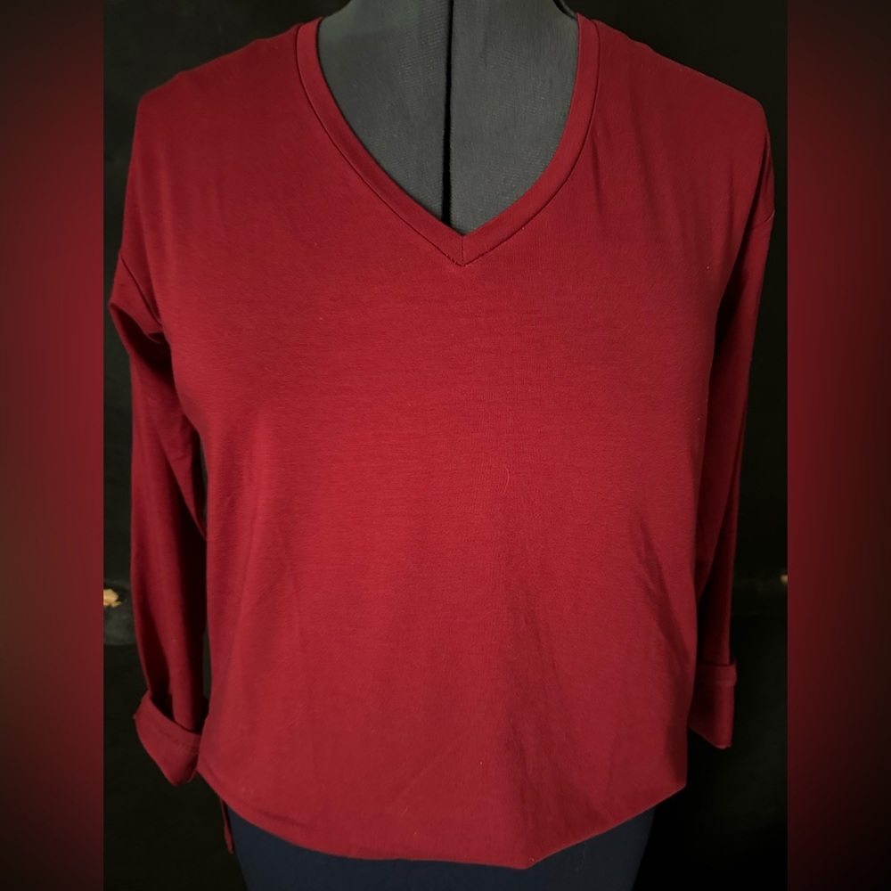 Eileen Fisher Maroon Long Sleeve Tee, XXS/TTP